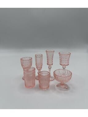 1/6 Scale Miniatures- Set of 7 - Kitchen Barware Glass Style, Decanter, Pink
